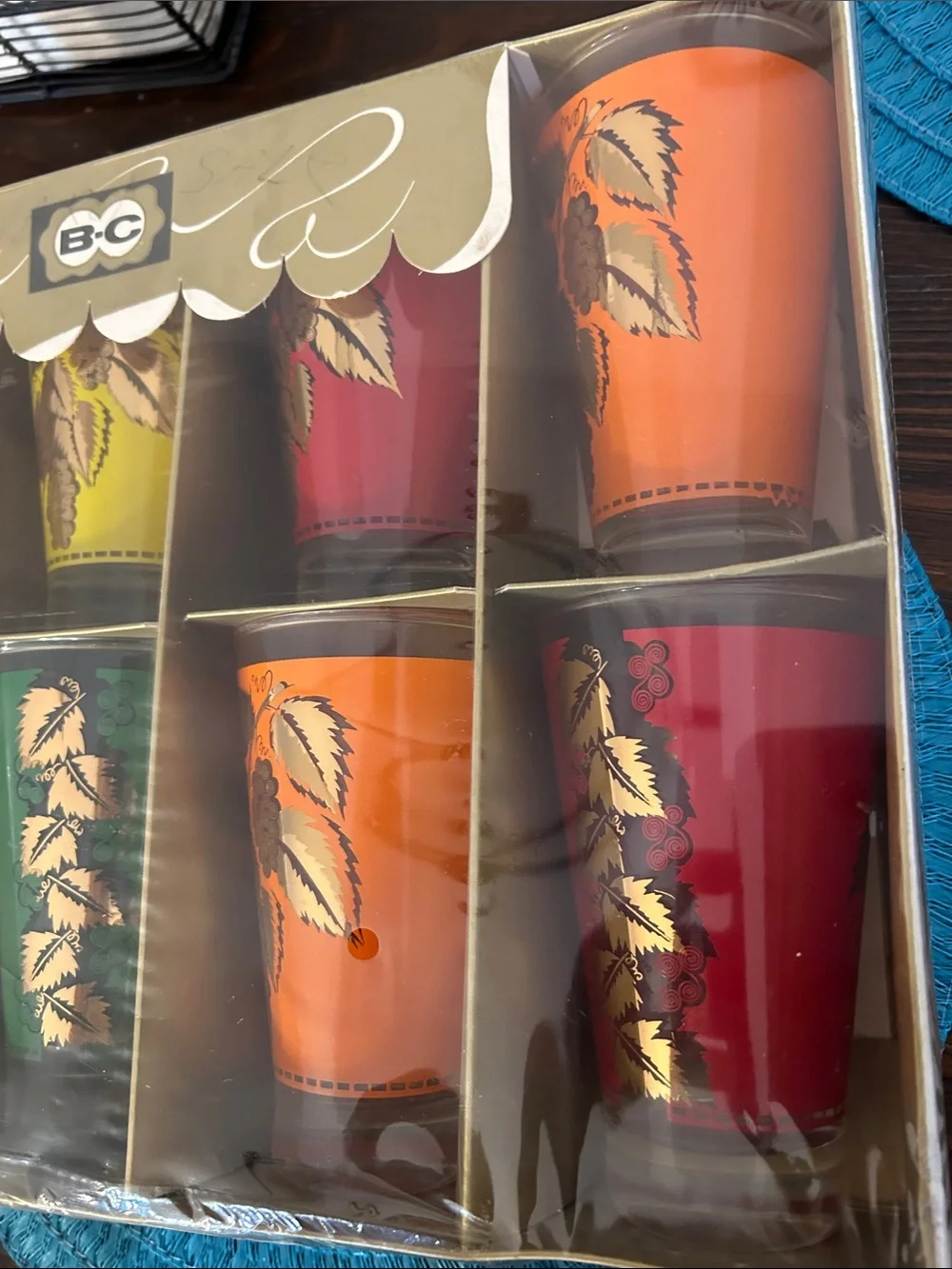 Bartlett-Collin’s Mid century modern  drink glasses 24 karat gold leaves 1960’s
